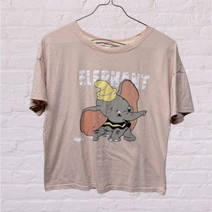 Disney Elephant Dumbo cream pink graphic baby tee crop sz XL
